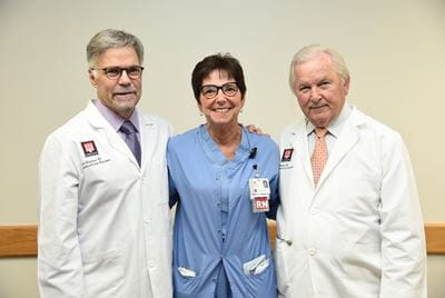 Group photo of Drs. Lehman, Sherman and nurse Lois Bucksot