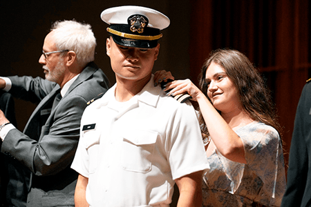 IU medical student is commissioned as an officer.