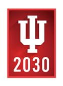 red badge with IU trident logo above "2030"