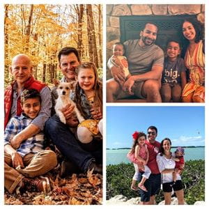 A collage of family photos showing Adam Nevel, Alvaro Tori, and Antwione Haywood