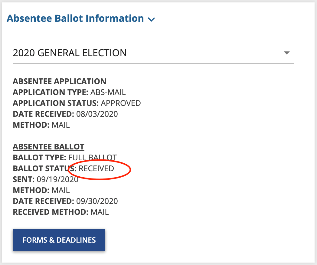 voting registration form online where you can see if your absentee ballot has been received