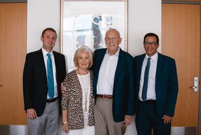Nabil Adra and Nasser Hanna, MD, stand alongside charitable donors Gerald and Diane Throgmartin