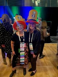 Lilian Plotkin and Melissa Kacena stand together and smile while attending the American Society for Bone and Mineral Research conference in 2023.