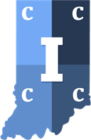 IC4 logo, Indiana cutout with four blue colors, a capital I in the middle with 4 c's surrounding