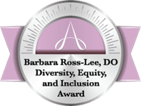 medallion and light purple ribbon for the The Barbara Ross-Lee, DO Diversity, Equity, and Inclusion Award