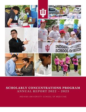 collage of photos from the scholarly concentrations program: students engaged in research, presenting, walking in the pride parade, at outreach events