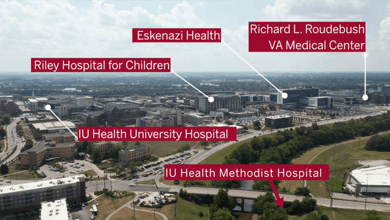 map showing location of Indianapolis hospitals